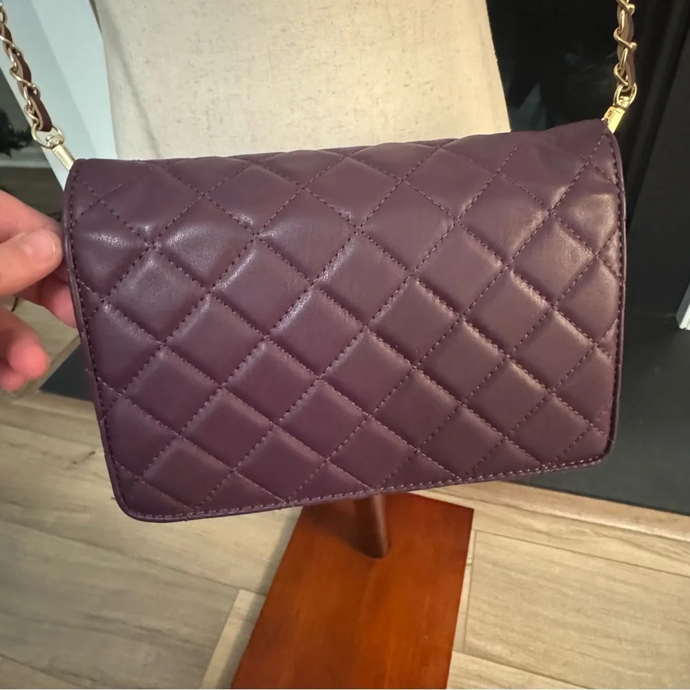 👜 Badgley Mischka Quilted Plum Crossbody | Studded Vegan Leather | NWT